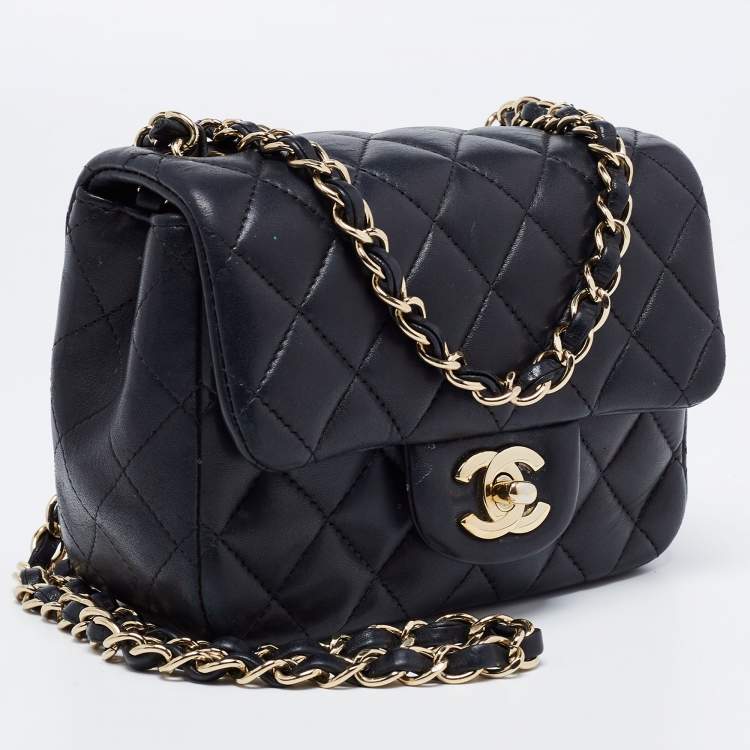Pre Owned Chanel Black Quilted Leather Mini Square Classic Flap Bag