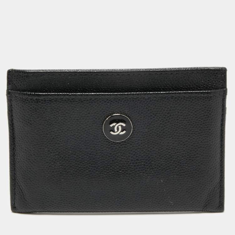 Pre Owned Chanel Black Caviar Leather CC Button Card Holder