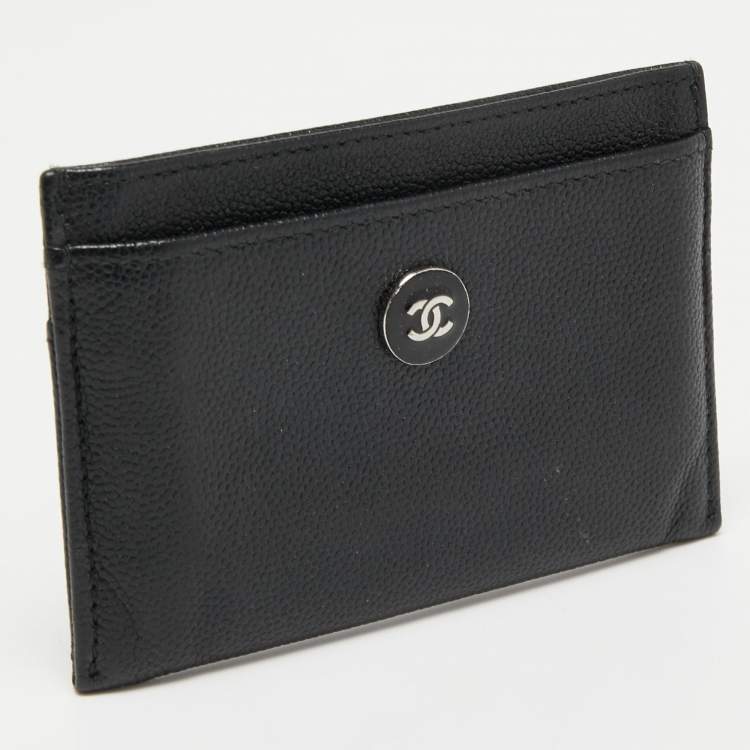 Pre Owned Chanel Black Caviar Leather CC Button Card Holder