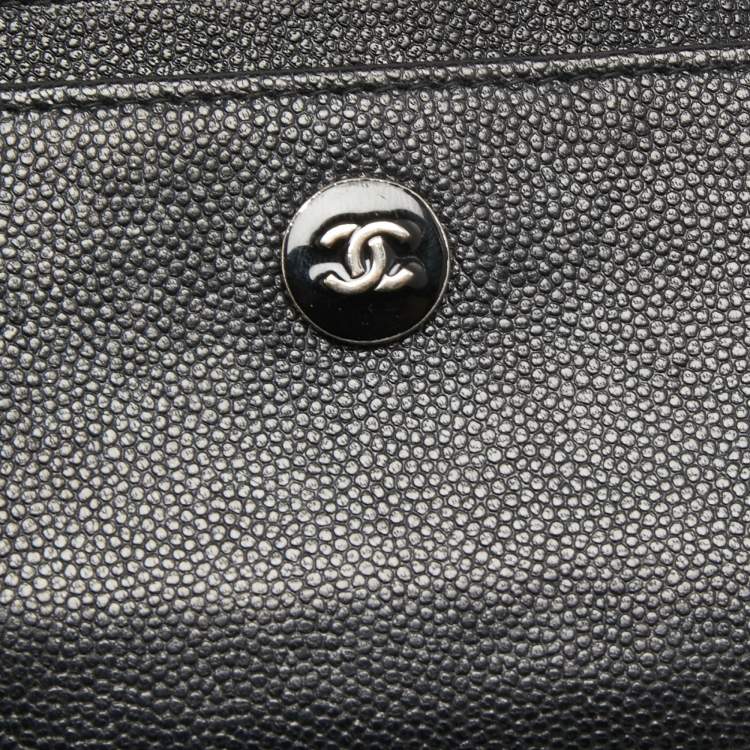 Pre Owned Chanel Black Caviar Leather CC Button Card Holder