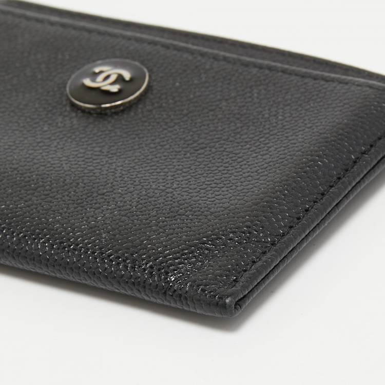 Pre Owned Chanel Black Caviar Leather CC Button Card Holder