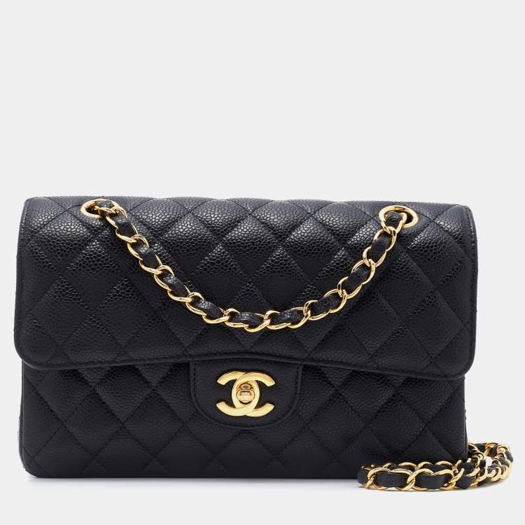 Chanel Black Quilted Caviar Leather Small Classic Double Flap Bag Chanel