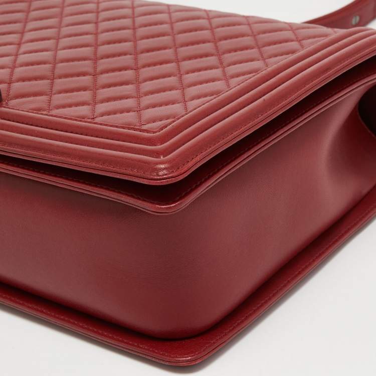 Pre Owned Chanel Red Quilted Leather Large Boy Flap Bag