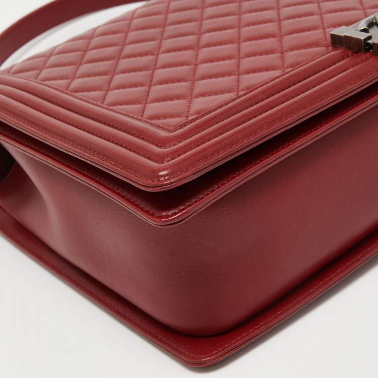 Pre Owned Chanel Red Quilted Leather Large Boy Flap Bag
