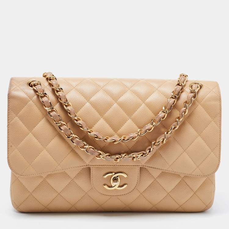 Chanel Beige Caviar Classic Jumbo Double Flap Bag at the best price