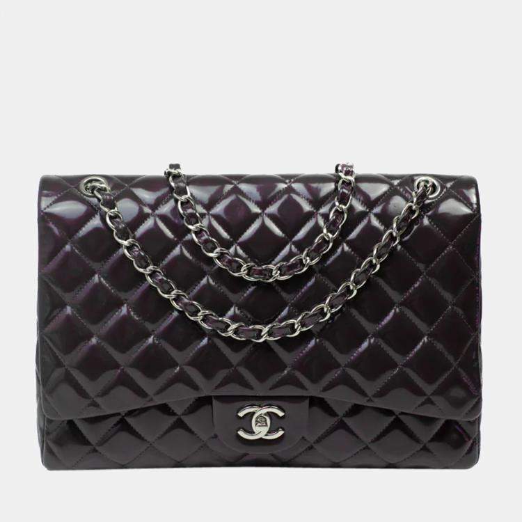 Chanel Purple Patent Leather Jumbo Classic Single Flap Shoulder Bag Chanel