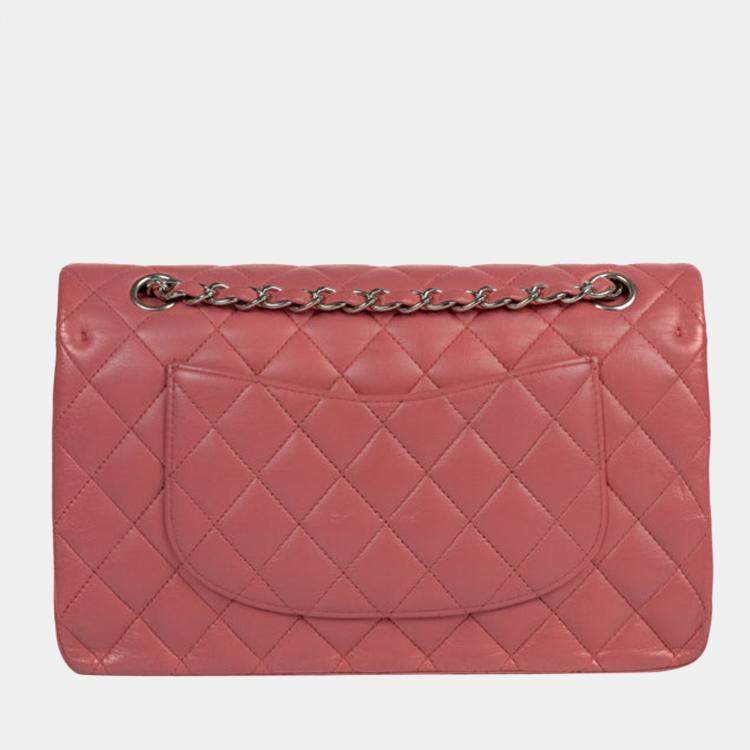 Chanel Timeless medium handbag in pink quilted leather and silver