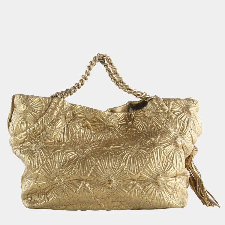 Chanel Gold Calfskin Leather Embroidered Ca D'Oro Tote Bag Chanel