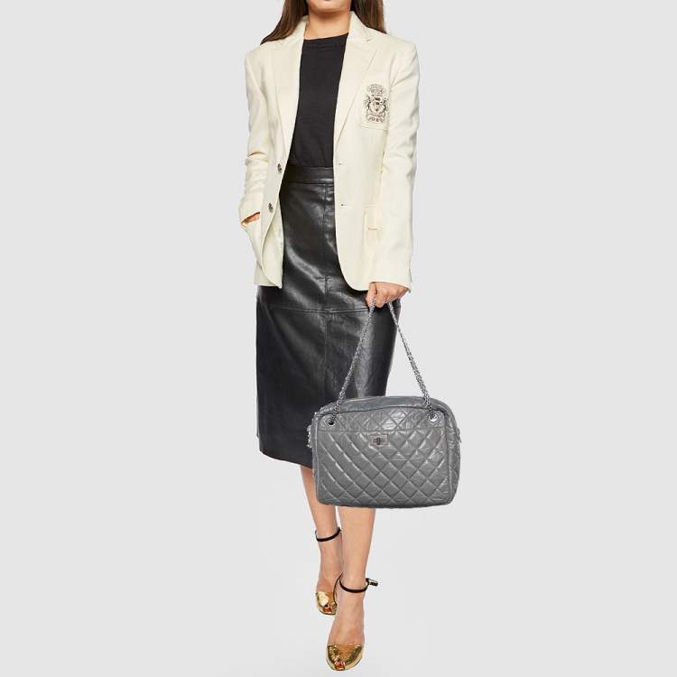 Pre Owned Chanel Grey Quilted Leather Large Reissue Camera Case Bag