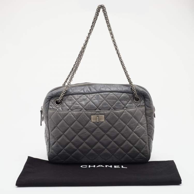 Pre Owned Chanel Grey Quilted Leather Large Reissue Camera Case Bag