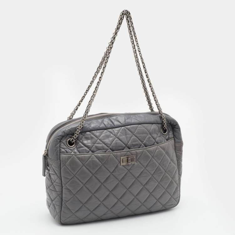 Pre Owned Chanel Grey Quilted Leather Large Reissue Camera Case Bag