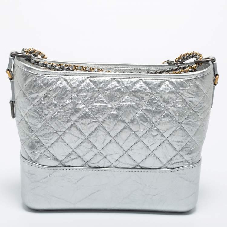 Pre Owned Chanel Silver Quilted Leather Large Gabrielle Hobo