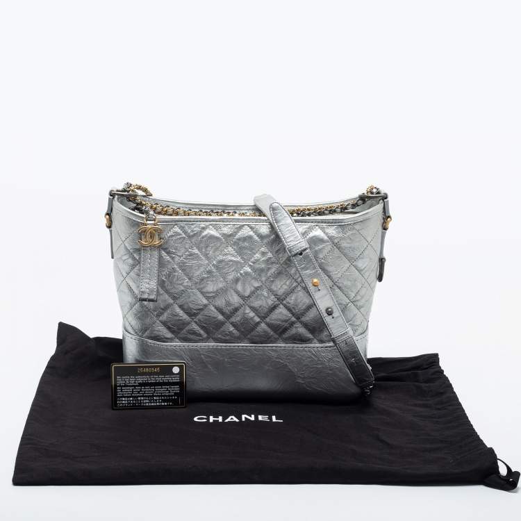 Pre Owned Chanel Silver Quilted Leather Large Gabrielle Hobo