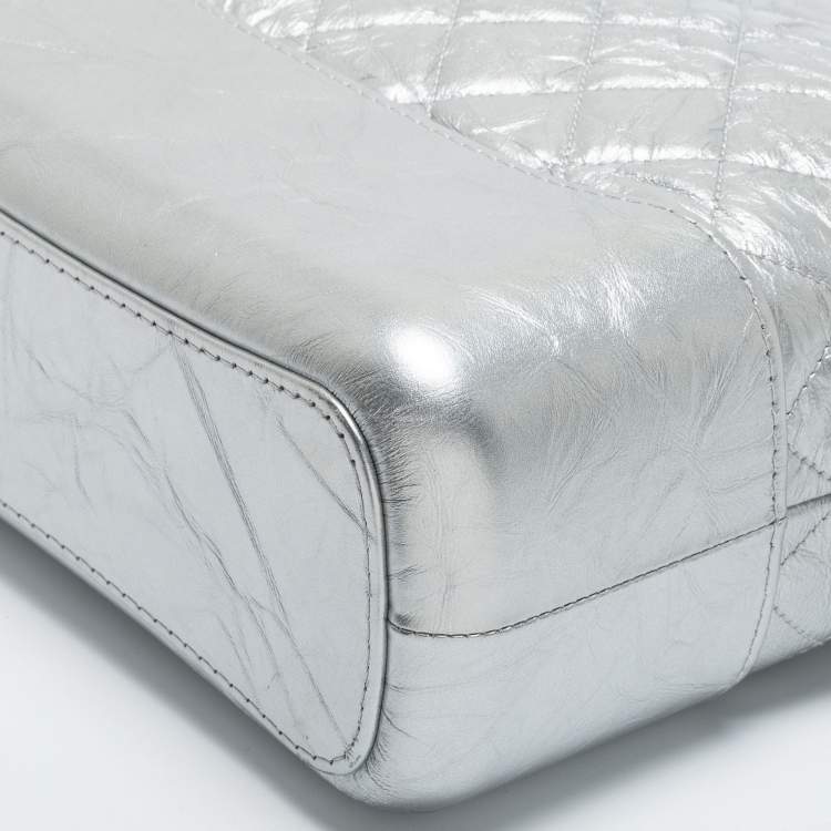 Pre Owned Chanel Silver Quilted Leather Large Gabrielle Hobo