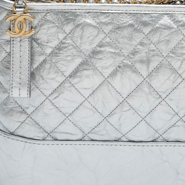 Pre Owned Chanel Silver Quilted Leather Large Gabrielle Hobo