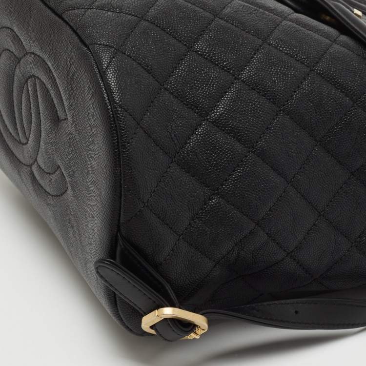 Pre Owned Chanel Black Quilted Caviar Leather Filigree Backpack