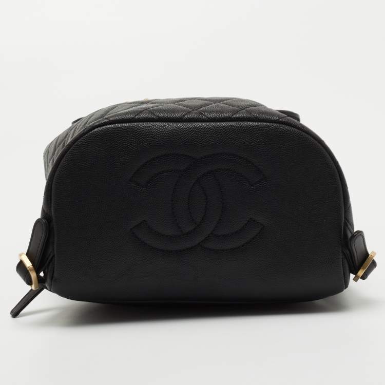 Pre Owned Chanel Black Quilted Caviar Leather Filigree Backpack