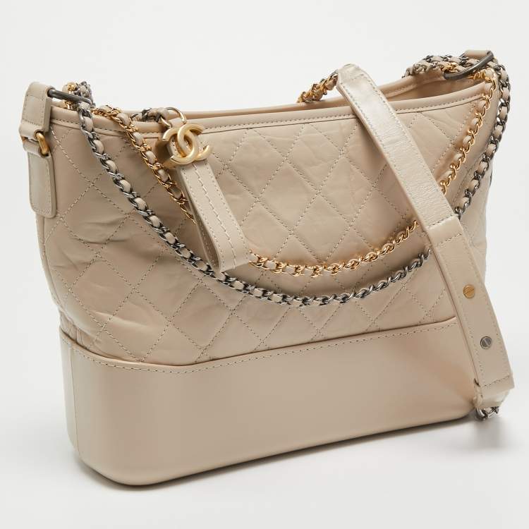 Pre Owned Chanel Beige Quilted Leather Large Gabrielle Hobo 