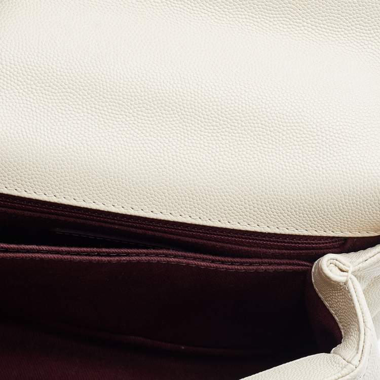 Pre Owned Chanel White Chevron Quilted Caviar Leather Mmall Coco Handle Bag