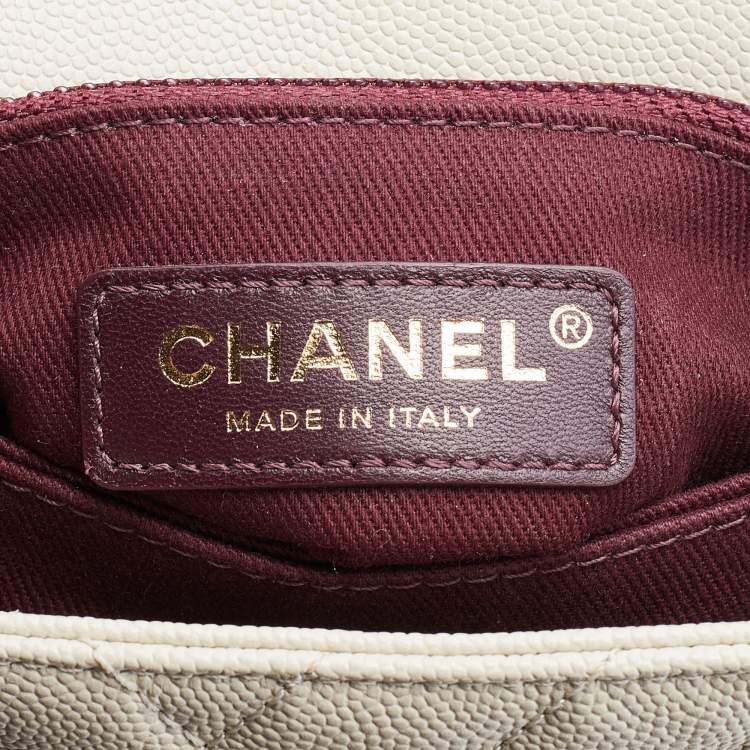 Pre Owned Chanel White Chevron Quilted Caviar Leather Mmall Coco Handle Bag