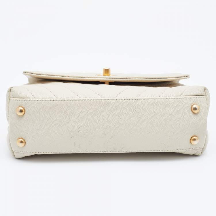 Pre Owned Chanel White Chevron Quilted Caviar Leather Mmall Coco Handle Bag