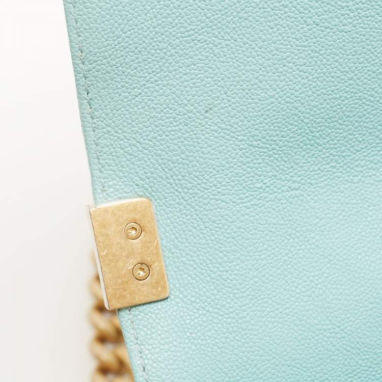 Pre Owned Chanel Turquoise Quilted Caviar Leather Medium Boy Bag