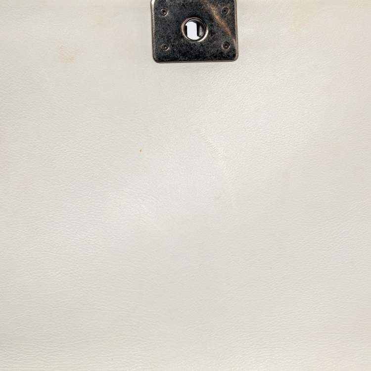 Pre Owned Chanel White Quilted Leather Large Wild Stitch Boy Bag