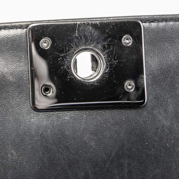 Pre Owned Chanel Plum Quilted Patent Leather Small Boy Flap Bag