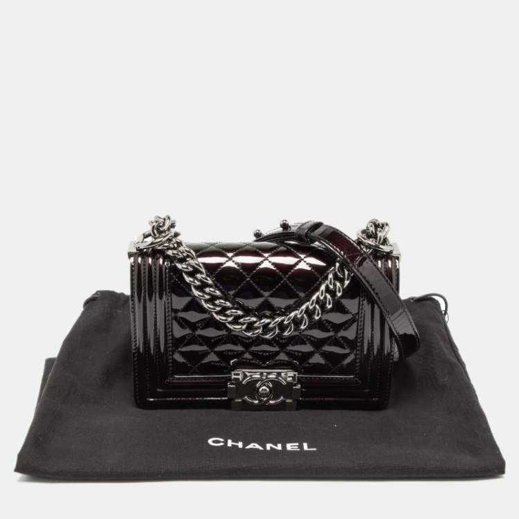 Pre Owned Chanel Plum Quilted Patent Leather Small Boy Flap Bag