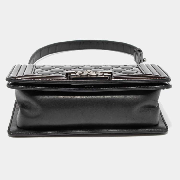 Pre Owned Chanel Plum Quilted Patent Leather Small Boy Flap Bag