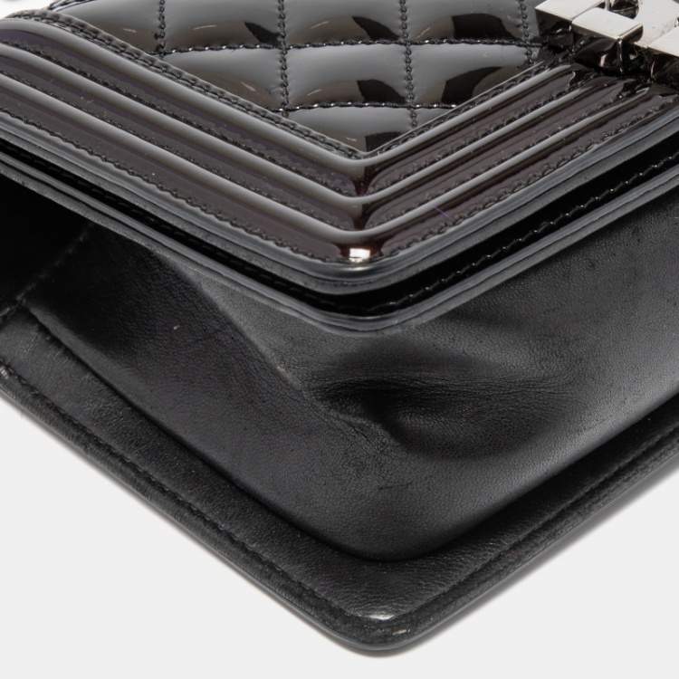 Pre Owned Chanel Plum Quilted Patent Leather Small Boy Flap Bag
