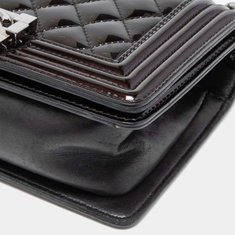 Pre Owned Chanel Plum Quilted Patent Leather Small Boy Flap Bag