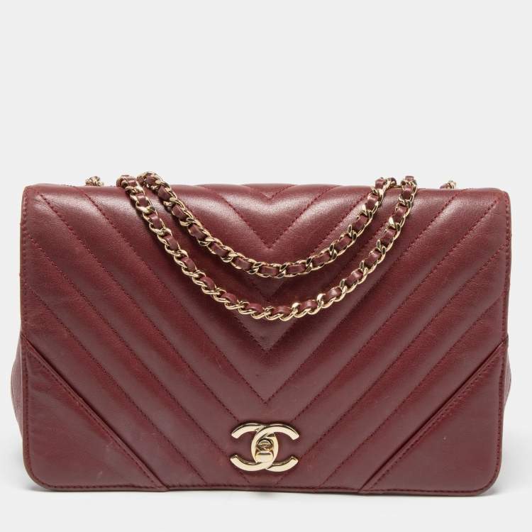 Chanel Burgundy Chevron Leather Medium Statement Flap Bag Chanel