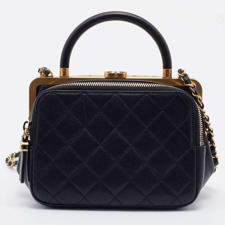 Pre Owned Chanel Black/Metallic Leather and Croc Embossed Small Kiss-lock Bag