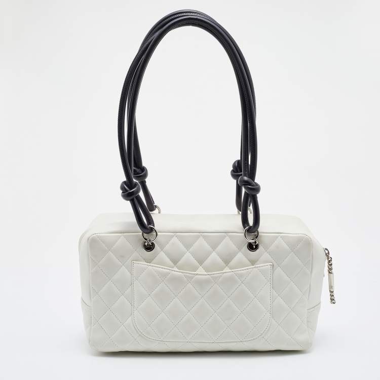 Pre Owned Chanel White Quilted Leather and Python Embossed CC Ligne Cambon Bag