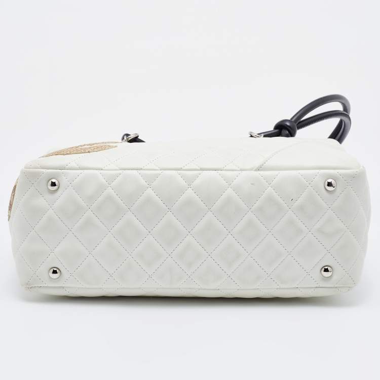 Pre Owned Chanel White Quilted Leather and Python Embossed CC Ligne Cambon Bag