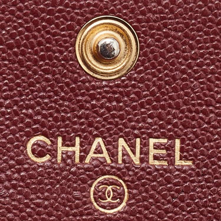 Pre Owned Chanel Brown Caviar Quilted Leather Boy Flap Card Holder