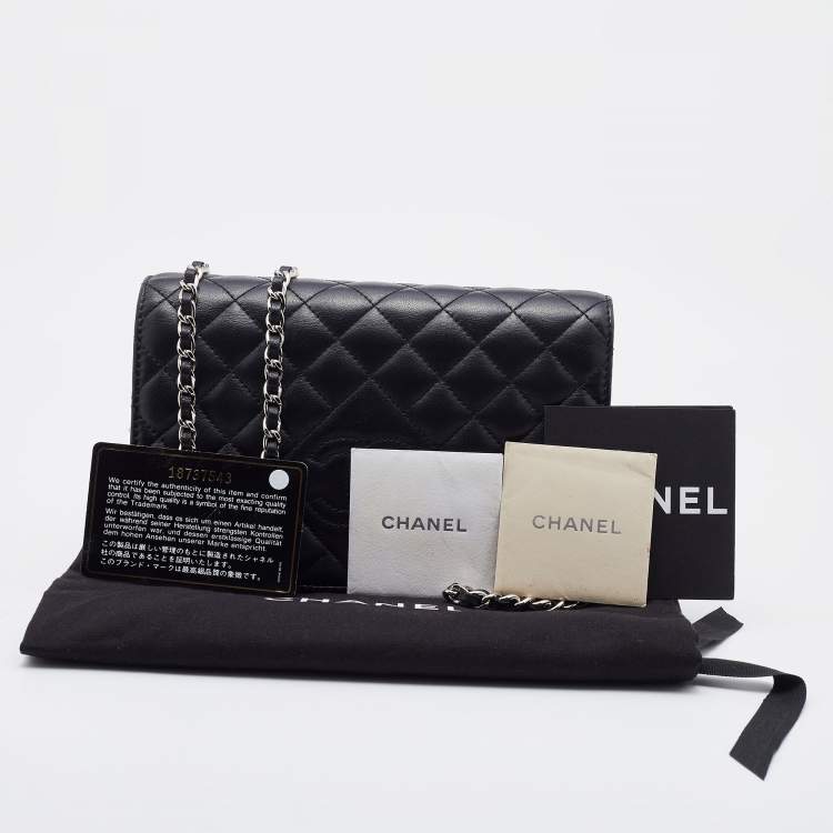 Pre Owned Chanel Black Quilted Leather Diamond CC Wallet On Chain