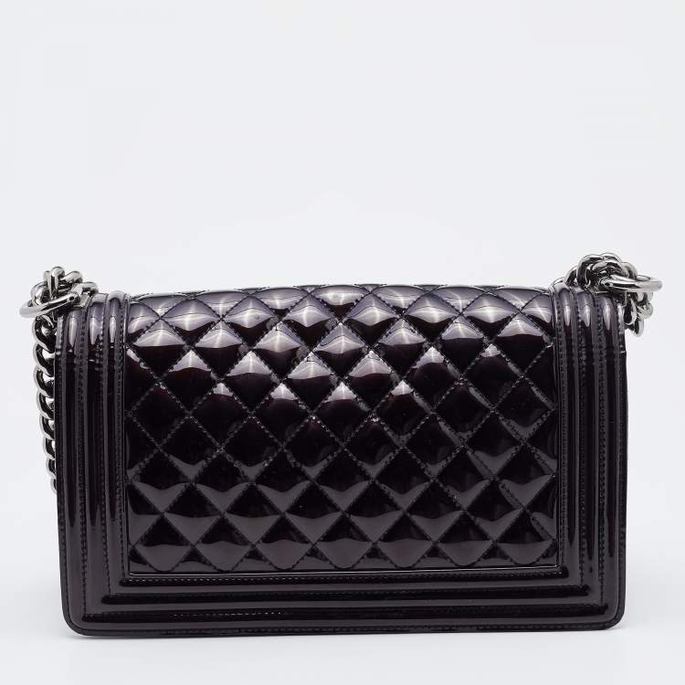 Pre Owned Chanel Deep Purple/Black Patent Leather Medium Boy Flap Bag
