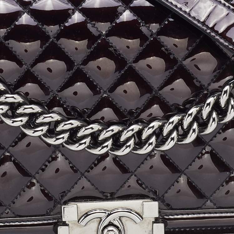 Pre Owned Chanel Deep Purple/Black Patent Leather Medium Boy Flap Bag