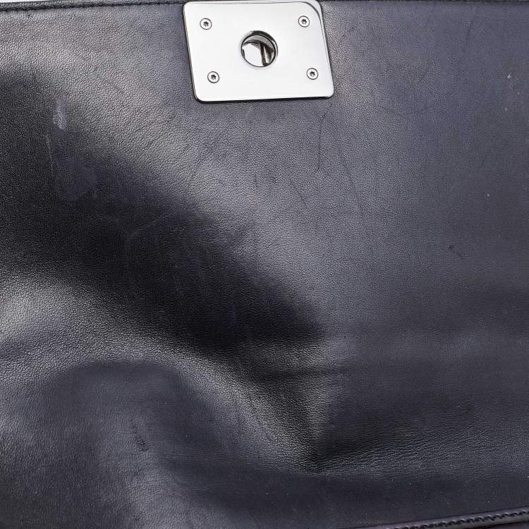 Pre Owned Chanel Deep Purple/Black Patent Leather Medium Boy Flap Bag