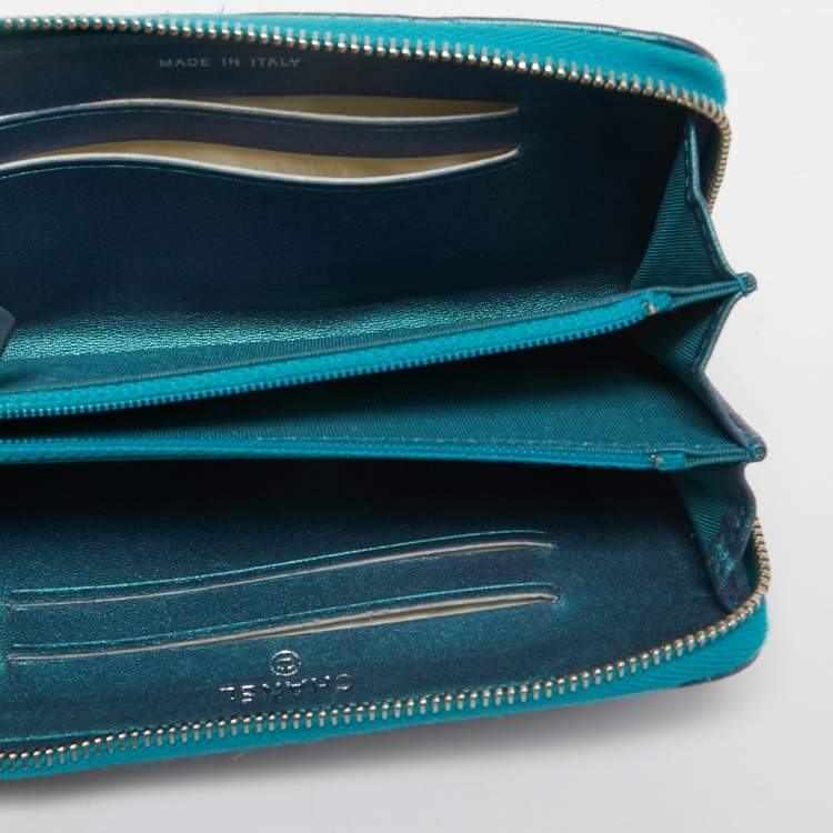 CHANEL Metallic Lambskin Wallet On Chain WOC Turquoise 217718