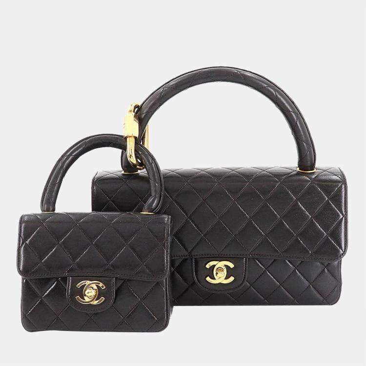 Chanel Black Leather Vintage Classic Medium Kelly Flap Bag Set Chanel | Tlc