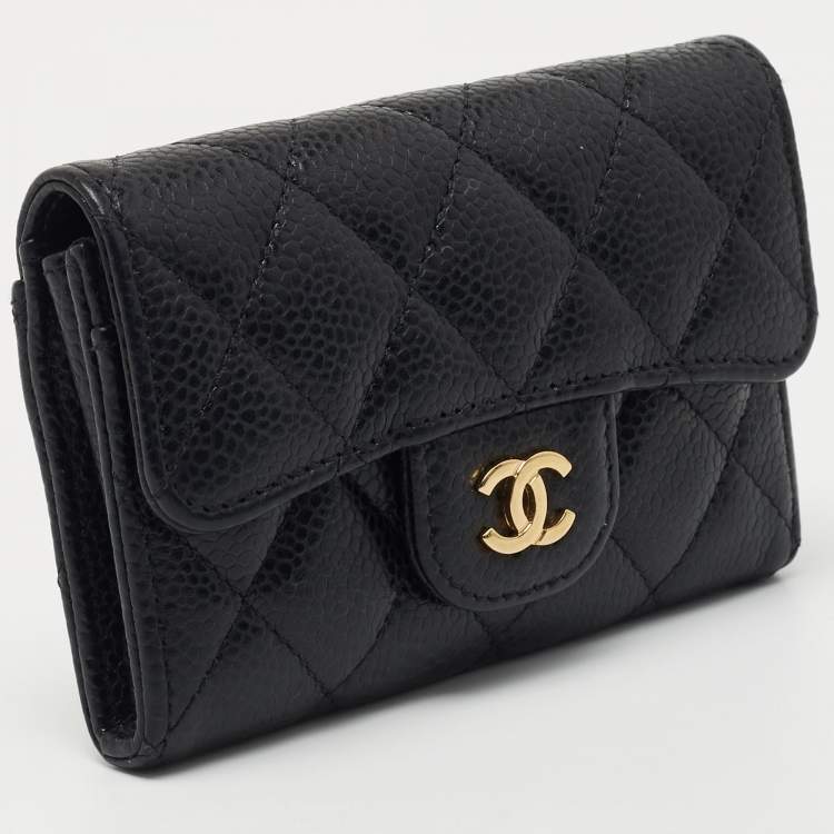 Pre Owned Chanel Black Quilted Caviar Leather CC Classic Card Case
