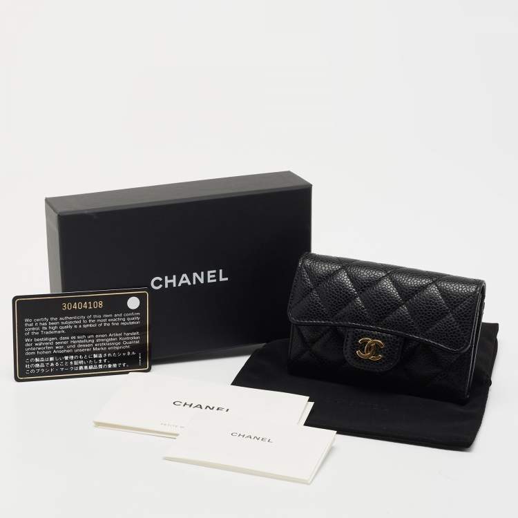 Pre Owned Chanel Black Quilted Caviar Leather CC Classic Card Case