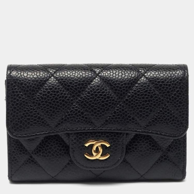 Pre Owned Chanel Black Quilted Caviar Leather CC Classic Card Case
