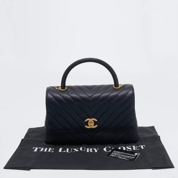 Pre Owned Chanel Blue Quilted Caviar Leather and Lizard Medium Coco Flap Top Handle Bag