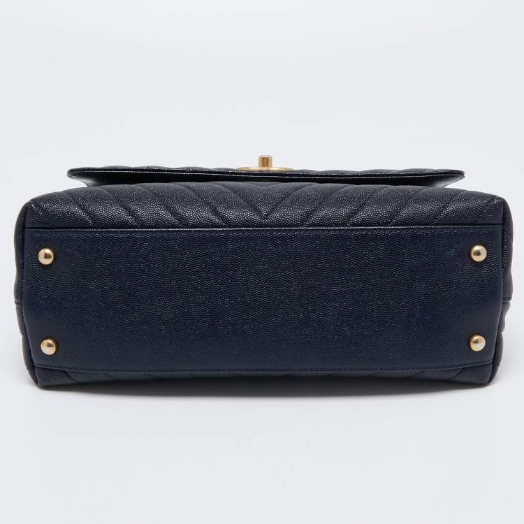 Pre Owned Chanel Blue Quilted Caviar Leather and Lizard Medium Coco Flap Top Handle Bag