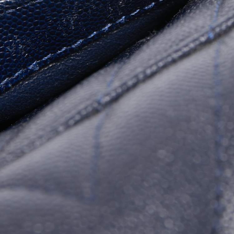 Pre Owned Chanel Blue Quilted Caviar Leather and Lizard Medium Coco Flap Top Handle Bag