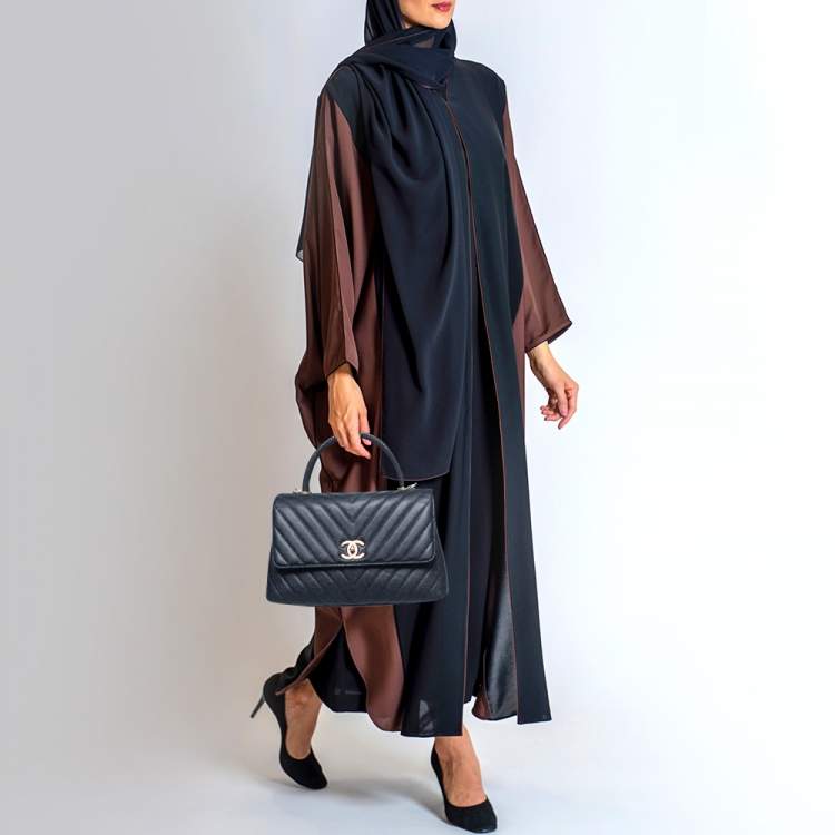 Pre Owned Chanel Blue Quilted Caviar Leather and Lizard Medium Coco Flap Top Handle Bag